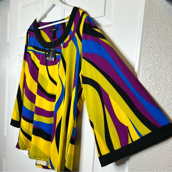 Ashley Stewart Top 3/4 Sleeve Yellow Purple Blue Abstract Plus Size 18 20 - Picture 3 of 4